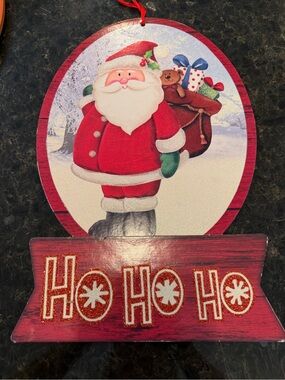 Festive Red Santa 'Ho Ho Ho' Holiday and thanksgiving wood indoor/outdoor signs